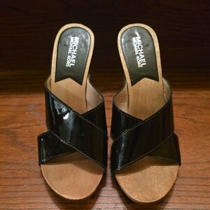 Michael Kors Black Patent Crisscross Slide Clogs